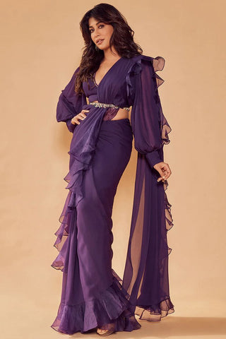 Ready to wear Violet Color Georgette Belt Saree Blouse