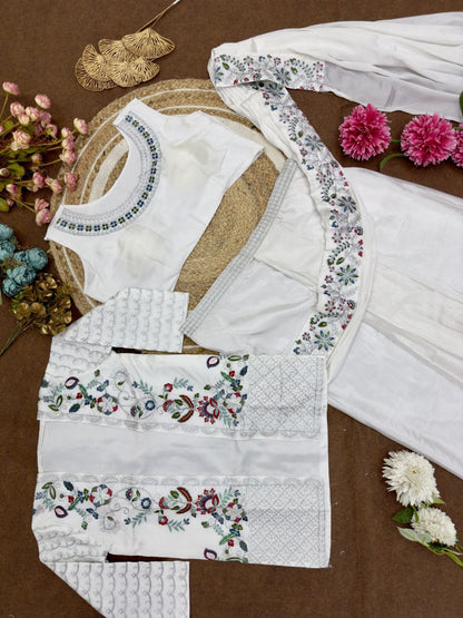 White Color Ready to wear Chinon Silk Jacket Saree