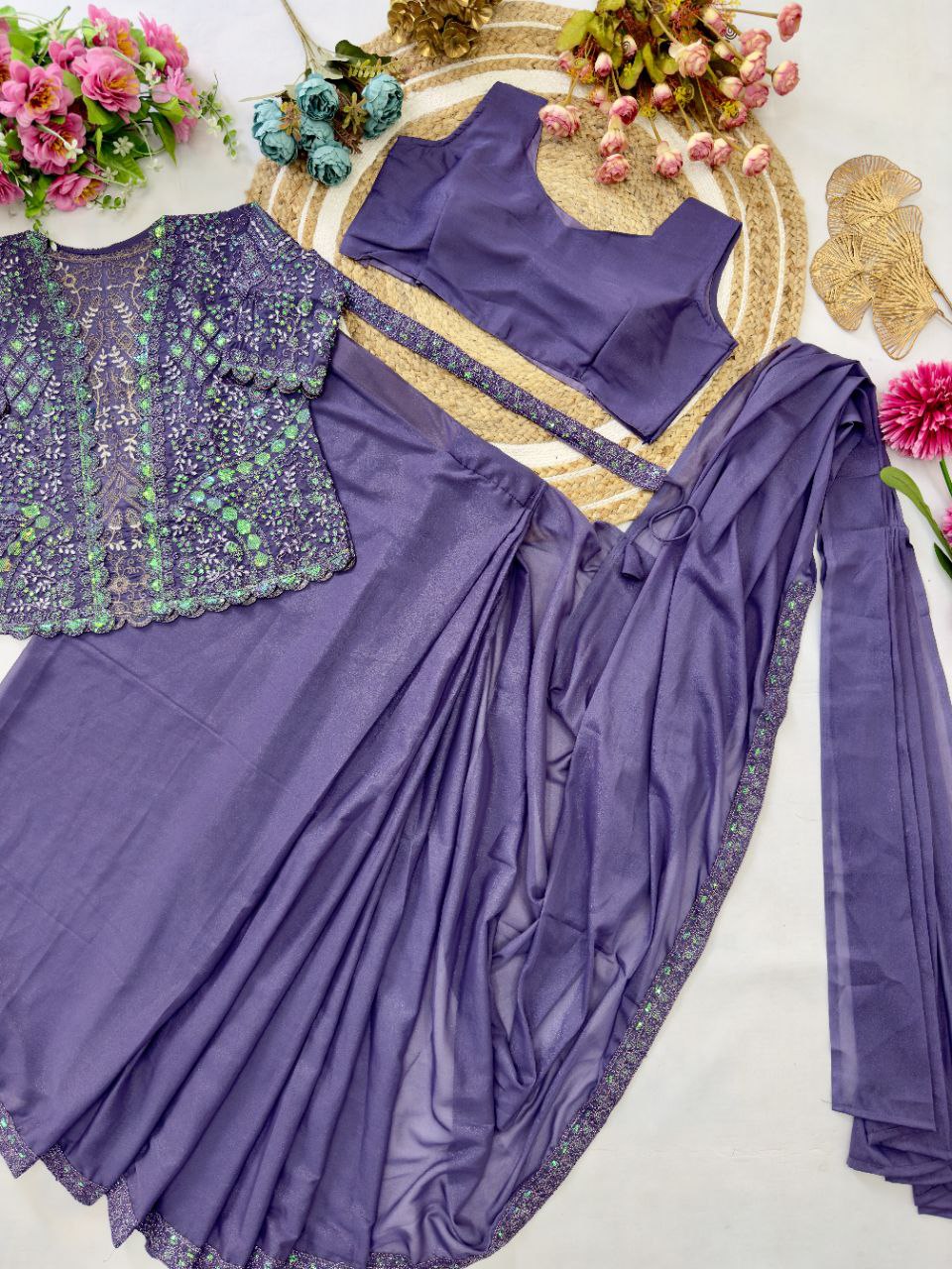 Latest Ready to wear Georgette Sequence Work Saree Jacket