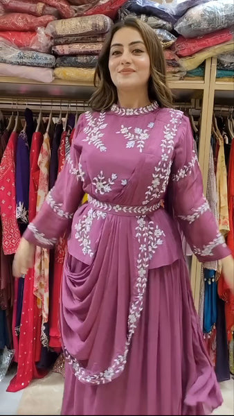 Rani Color Chinon Silk Sequence Work Lehenga Saree