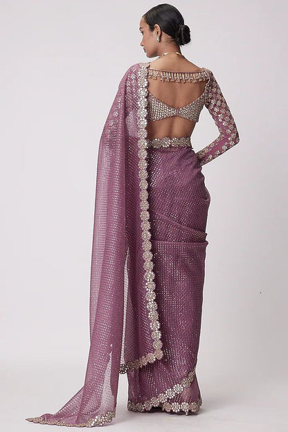 Latest Georgette Real Mirror Sequence Work Saree Blouse