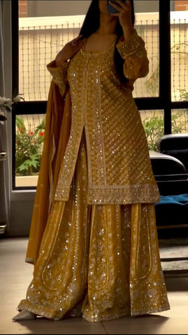 Mustard Color Georgette Embroidered Work Salwar Suit