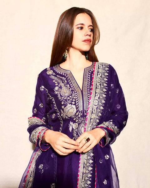 Purple Color Chinon Silk Sequence Work Sharara Suit