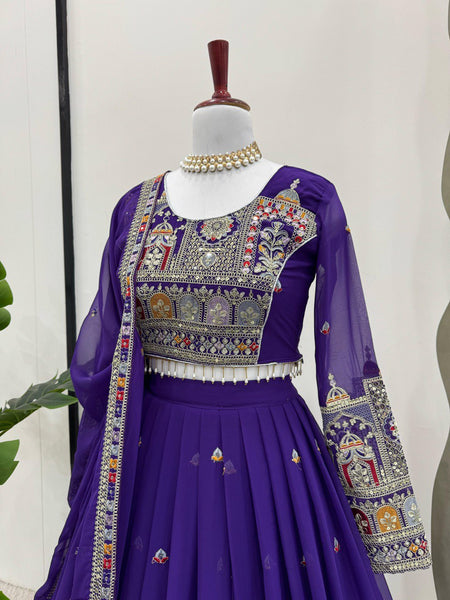 Wedding Wear Violet Georgette Sequence Work Lehenga Choli