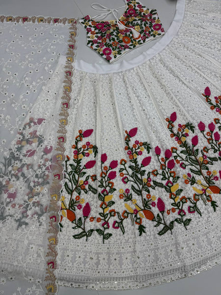 White Color Georgette Sequence Lehenga Choli