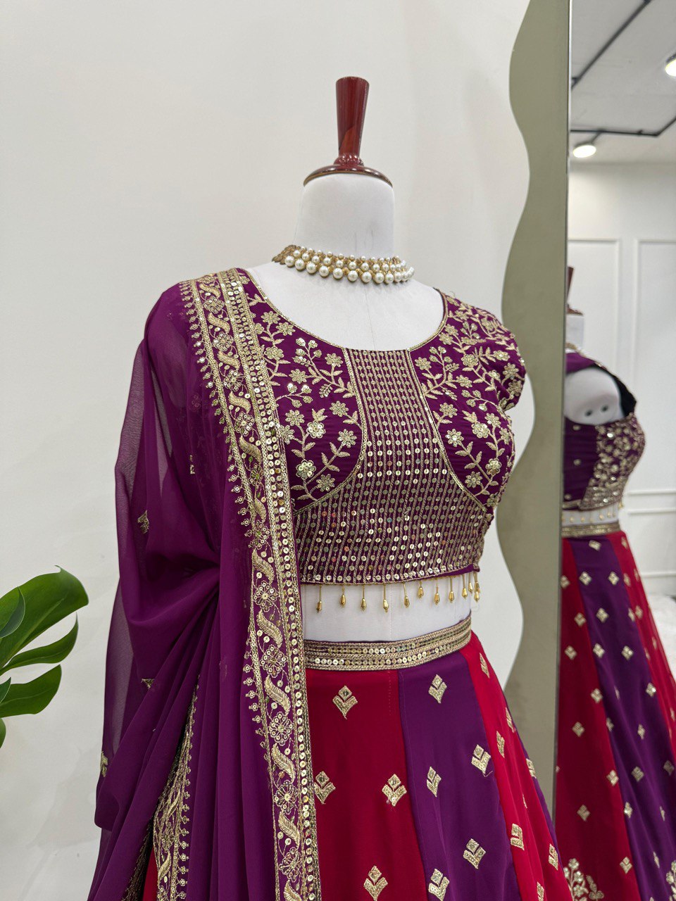 Wine Color Georgette Sequence Work Lehenga Choli