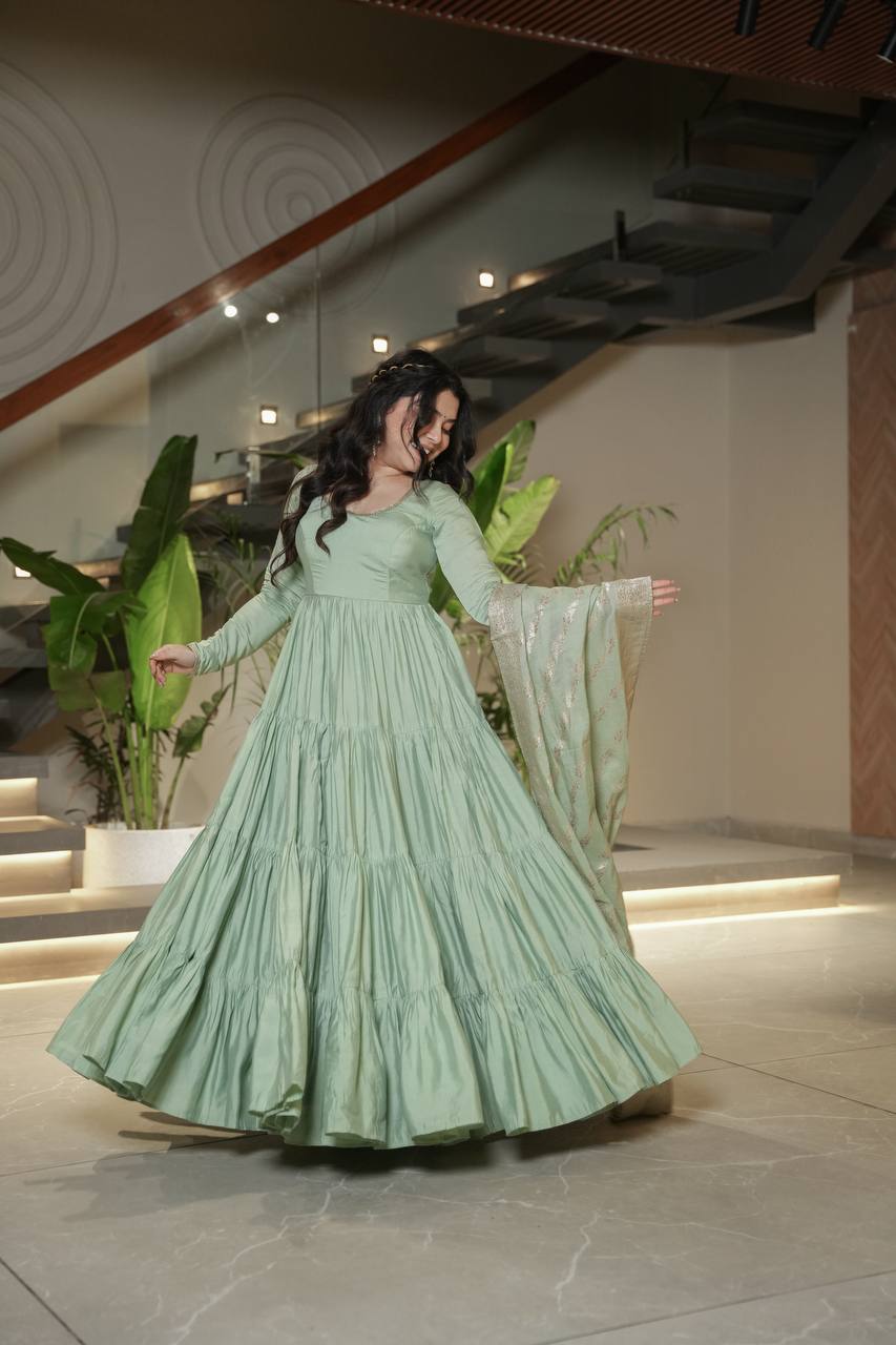 Trendy Roman Silk Chanderi Anarkali Suit