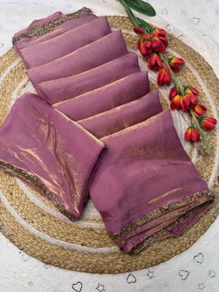 Latest Chiffon Shimmer Cut Dana Hand Work Saree Blouse