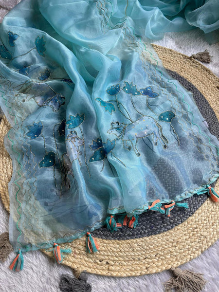 Organza Khatli Work Printed Saree Blouse