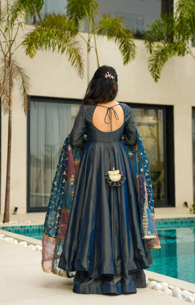 Latest Rama Green Color Simmer Silk Salwar Suit