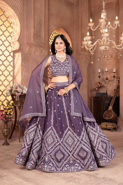 Wedding Wear Violet Color Georgette Sequence Lehenga Choli