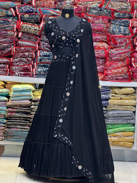 Black Color Georgette Sequence Lehenga Choli