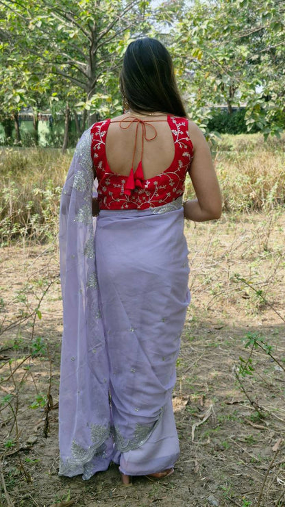 Organza Silk Sequence Work Saree Blouse