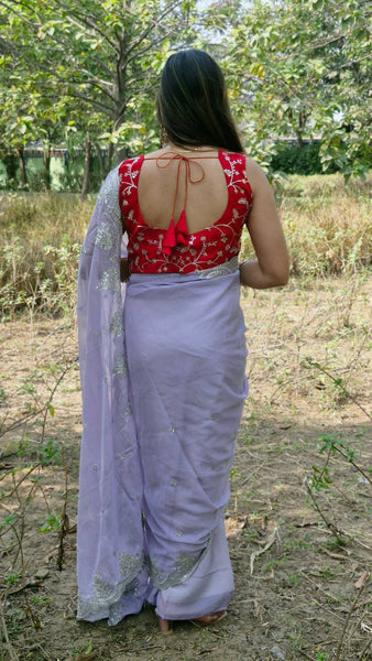 Organza Silk Sequence Work Saree Blouse
