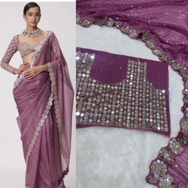 Party Wear Georgette Mirror Sequence Saree Blouse