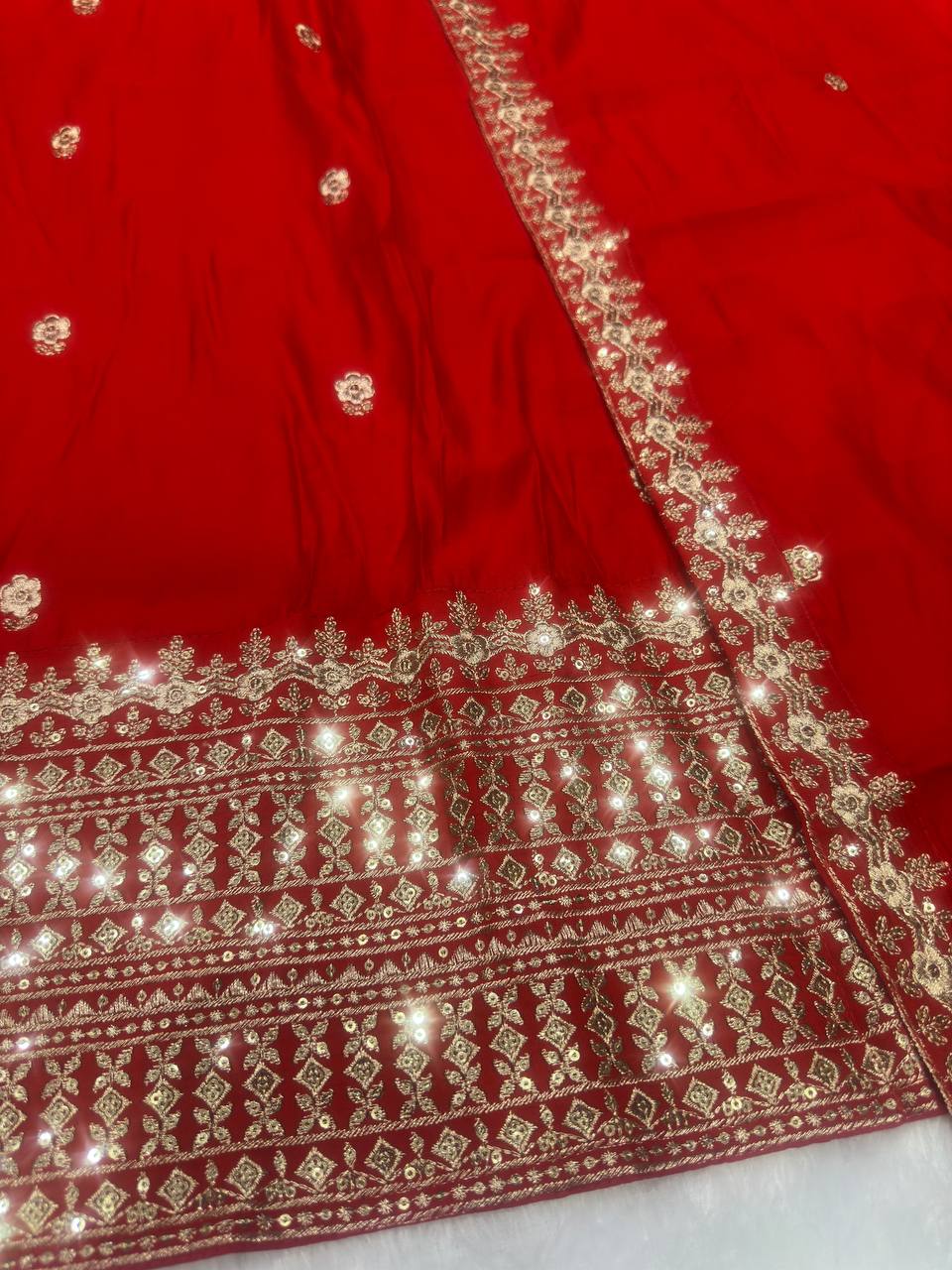 Red Color Roman Silk Sequence Salwar Suit
