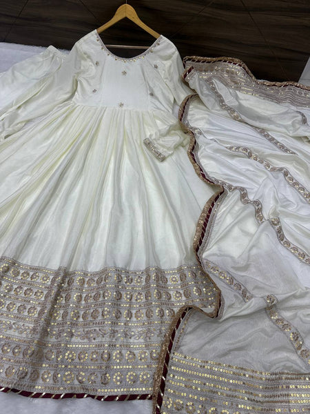 Off White Color Chinon Sequence Anarkali Salwar Suit