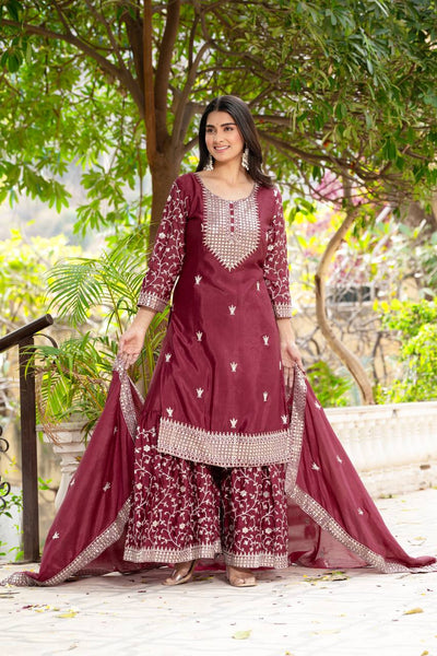 Latest Chinon Silk Sequence Sharara Salwar Suit