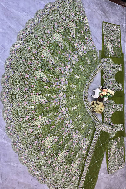Latest Green Color Net Sequence Lehenga Choli