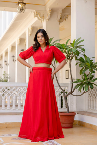 Red Color Georgette Ready to wear Lehenga Choli