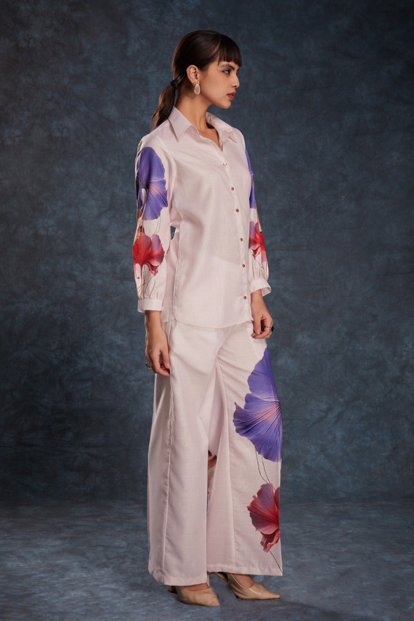 Light Pink Color Printed Linen Co-Ord Set  
