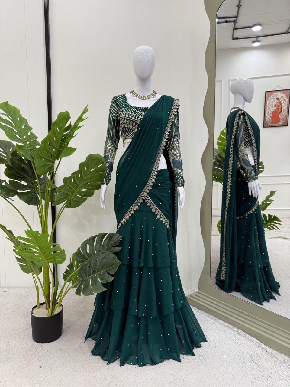 Latest Green Color Georgette Lehenga Saree