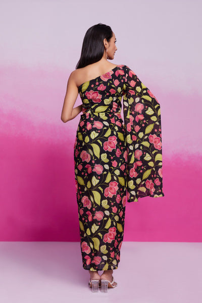 Black Color Chinon Silk Printed Co-Ord Set