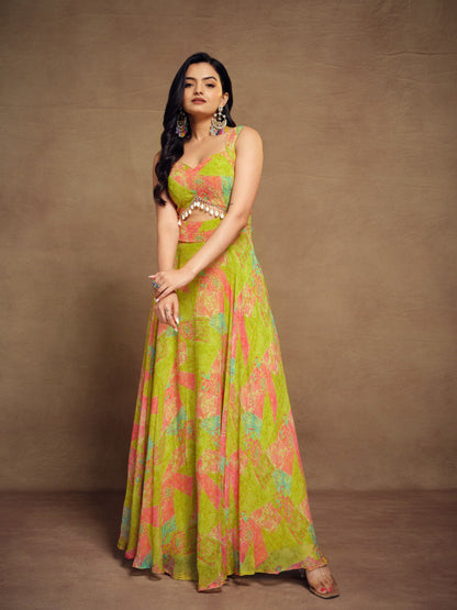 Green Color Georgette Digital Printed Gown