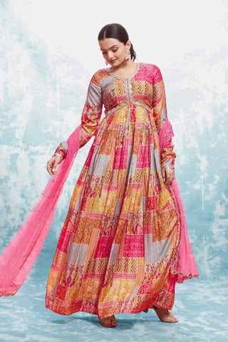 Latest Pink Color Cotton Printed Gown Dupatta