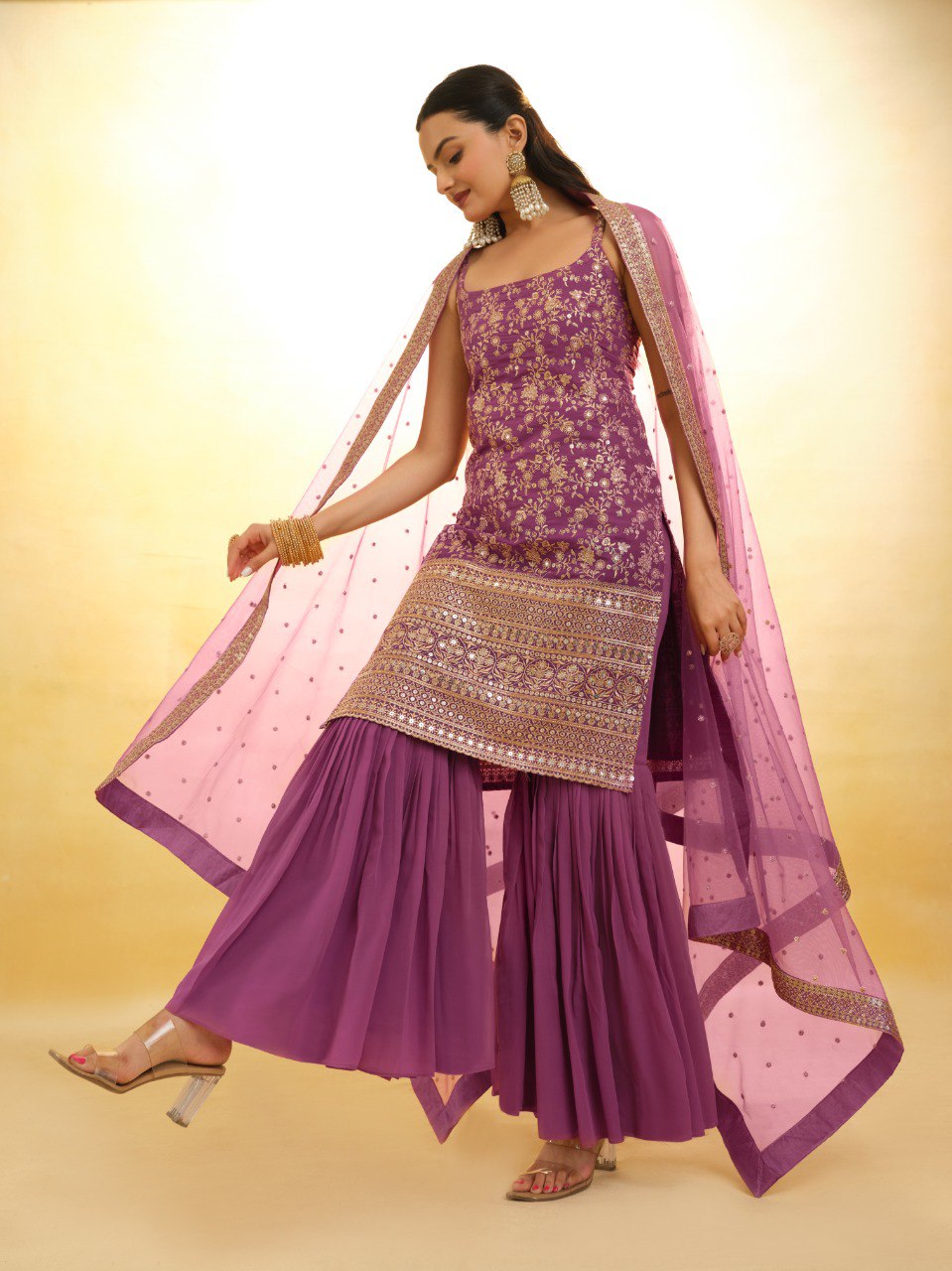 Wine Color Georgette Sequence Salwar Suit