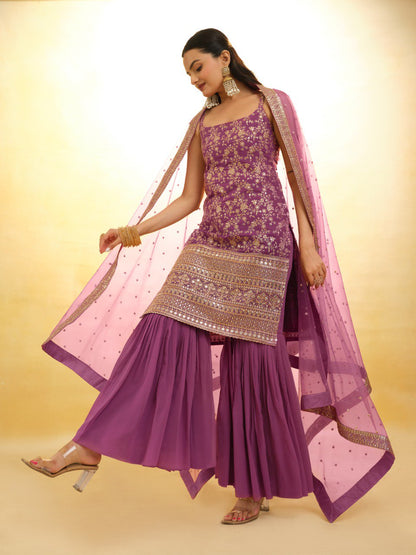 Wine Color Georgette Sequence Salwar Suit