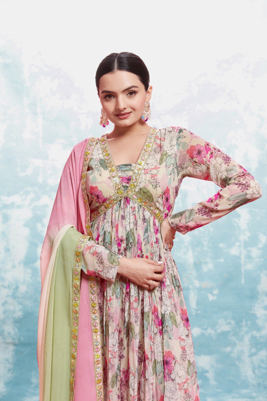 Pink Color Georgette Printed Salwar Suit