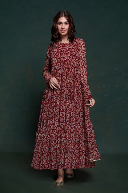 Maroon Color Georgette Printed Gown