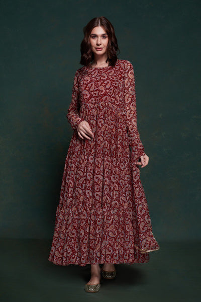 Maroon Color Georgette Printed Gown