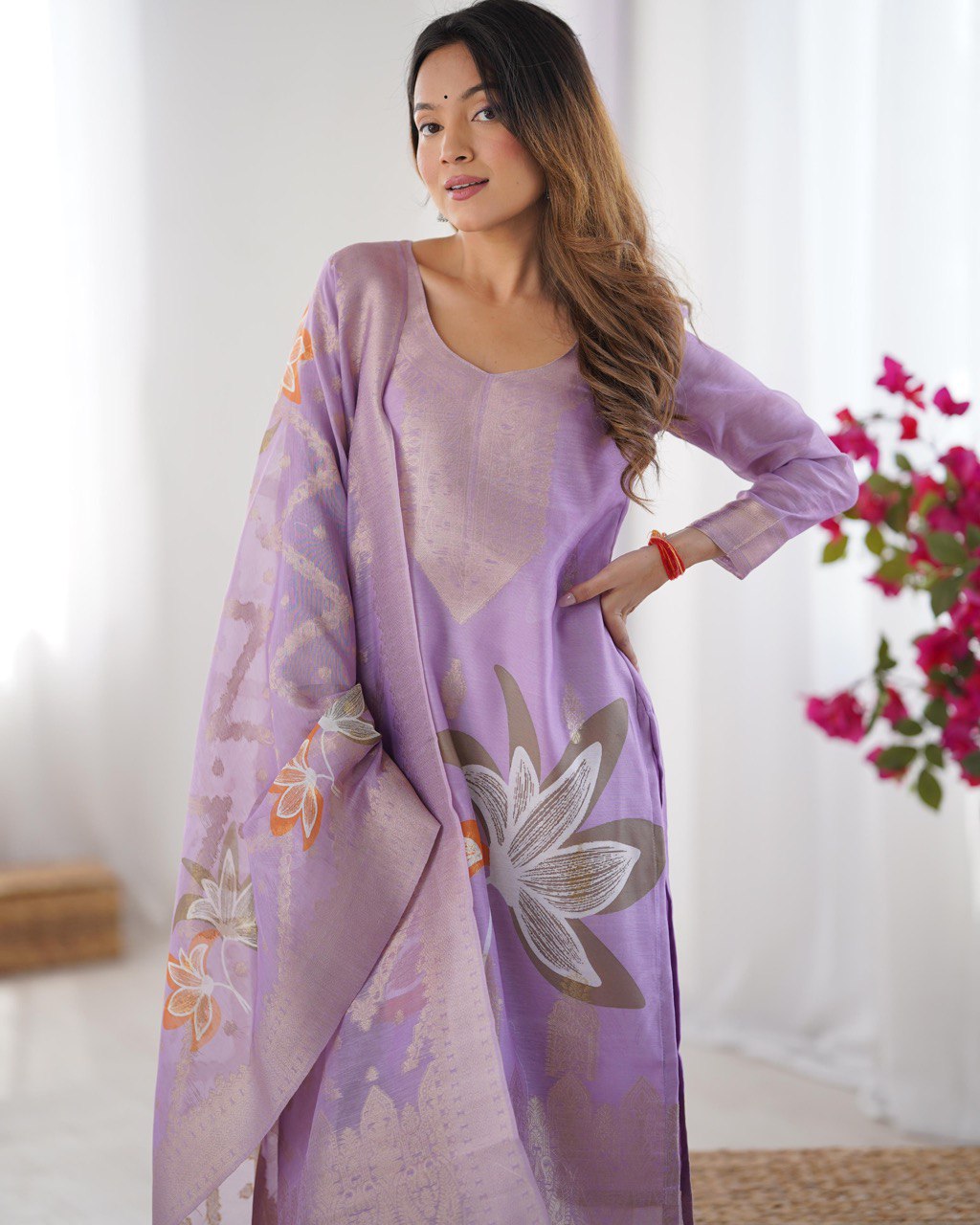 Latest Chanderi Silk Printed Top Pent Dupatta