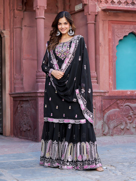 Georgette Sequence Work Sharara Suit