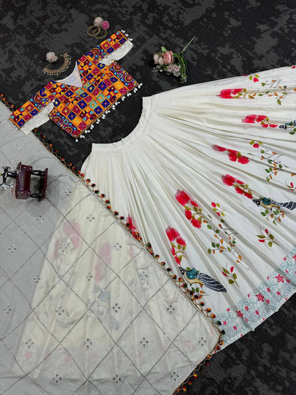 Off White Color Rayon Real Mirror Lehenga Choli