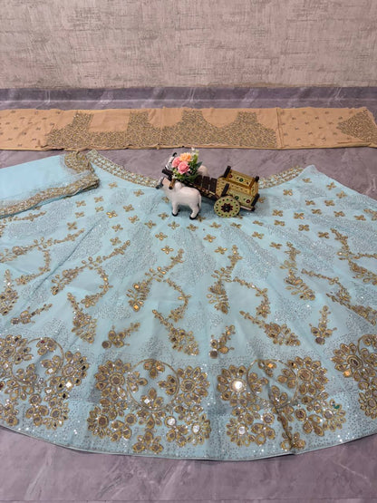 Skyblue Net Lehenga Choli For Women