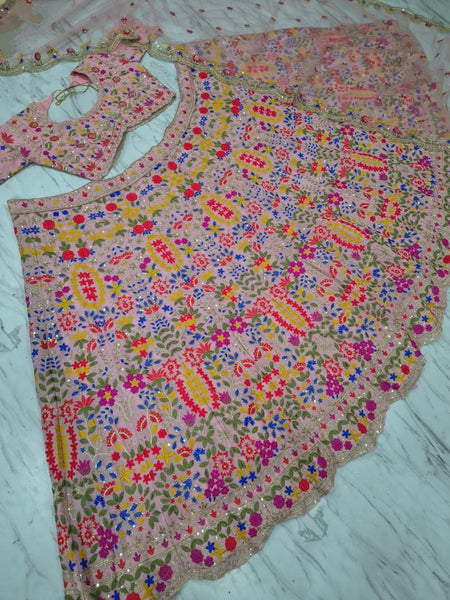 Premium Faux Georgette Embroidered Lehenga Choli With Sequins Work, Heavy Cancan & Net Dupatta – Wedding & Party Wear