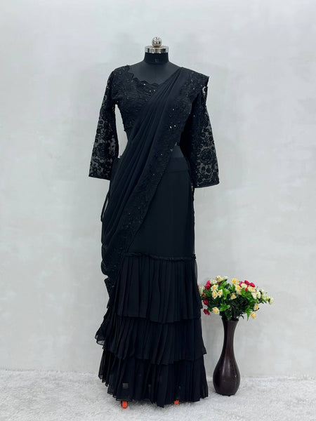 Elegant Faux Georgette Embroidered Lehenga saree Choli Set