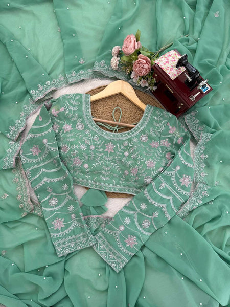 Sea Green Georgette Saree Blouse