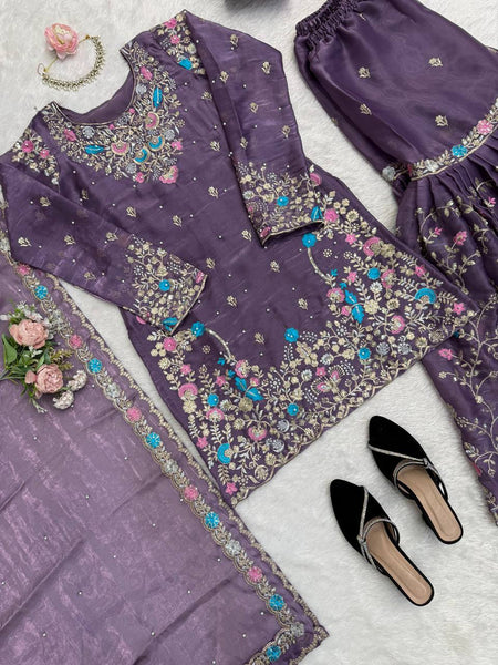 Premium JMC Silk Sharara Set with Sequence & Rivet Moti Work