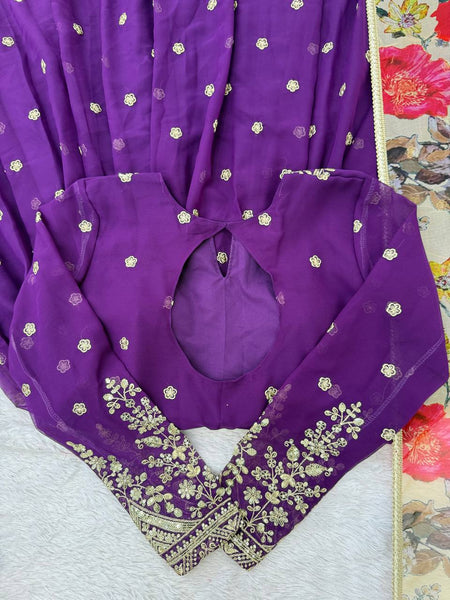 Elegant Georgette Gown Set with Organza Digital Print Dupatta