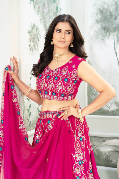 Chinon Silk Embroidered Lehenga Choli Set