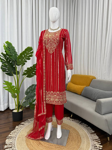Elegant Faux Georgette Embroidered Suit Set