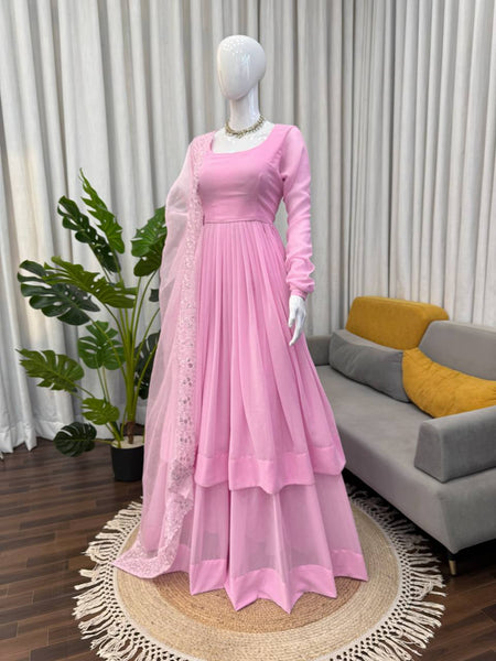 Exquisite Faux Georgette Top &amp; Palazzo Set with Organza Silk Dupatta