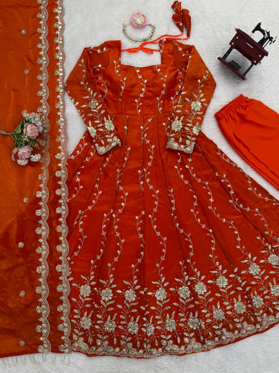 Elegant Fendy Silk Anarkali Set