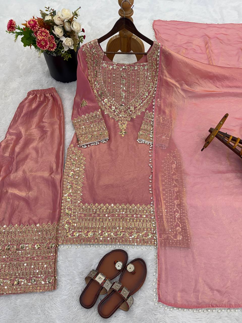 Fendy Silk Embroidered Sharara Set