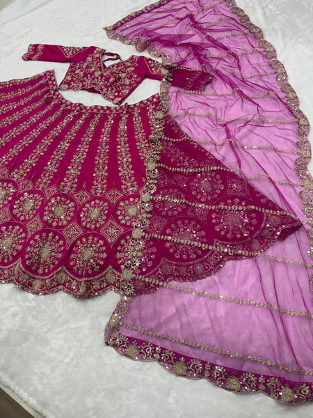 Two-Tone Silk Designer Lehenga Choli with Intricate Thread & Sequins Work