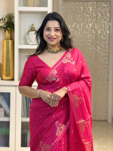 Soft Banarasi Silk Saree | Rich Jacquard Weaving &amp; Golden Zari